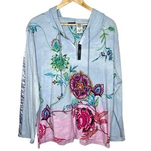 Bila Boho Rhinestone Hoodie Top Womens 2X Colorful Artsy Casual Wearable Art